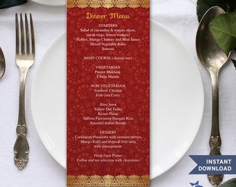 Red Paisley Mehndi Menu Template: Gilded Edge Indian Design (Editable PDF)