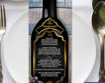 Printable Rustic Wine Bottle Label Vineyard Winery Menu Flat Card Template, Two 4"x9.25" Menus, Editable PDF instant Download