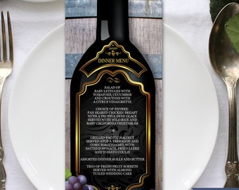 Rustic Wine Bottle Menu Template: Vineyard Wedding, Editable PDF (Digital Download)
