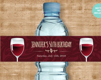 Wine Glasses Water Bottle Labels: Vineyard Birthday, Bridal Shower (Digital Template)