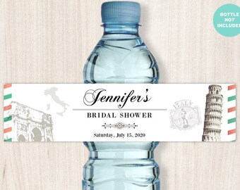 Italian Bridal Shower Water Bottle Labels: Editable Template (Digital)