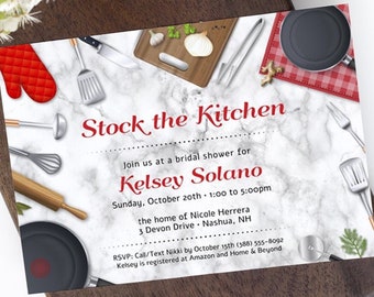 Stock the Kitchen Bridal Shower Invitation | 2-sided, 7x5 | Editable Digital Printable Template | Edit Online & Print