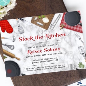 Stock the Kitchen Bridal Shower Invitation | 2-sided, 7x5 | Editable Digital Printable Template | Edit Online & Print