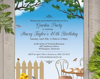 Flowering Garden Tea Party Printable Invitation Template, 5"x7" Invitations, Editable PDF instant Download