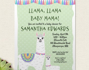 Mama Llama Baby Shower Invitation: Polka Dot Print (Editable PDF)