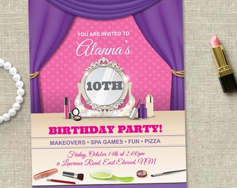 Makeover Spa Tween Birthday Party Invitation Printable Template, 5"x7", Editable PDF, Instant Download