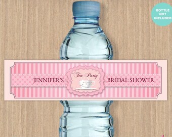 Pink Tea Party Bridal Shower Water Bottle Label (Digital Template)