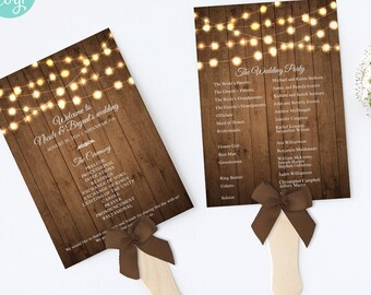 Rustic Wedding Program Template: String Lights, Editable Printable (5x7 or 4x9.25)