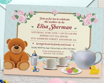 Tea Party Baby Shower Invitation: Floral Printable Corjl Template, 7x5