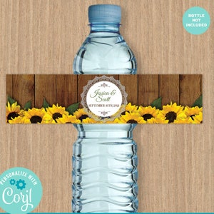 Rustic Sunflower Wedding Water Bottle Label: Editable Template (Digital Download)