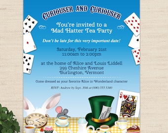 Mad Hatter Wonderland Printable Tea Party Invitation Templates, 5"x7", Two Editable PDFs, Instant Downloads