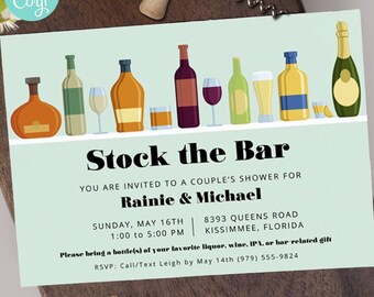 Retro Stock the Bar Shower Housewarming Party Invitation, 2-sided, 7x5, Digital Editable Printable Template, Edit Online & Print Yourself