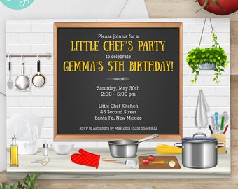 Kitchen Chef Cooking Birthday Party Invitation | 2-sided, 7x5 | Editable Digital Printable Template | Edit Online & Print Yourself