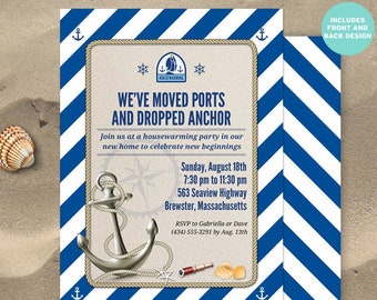 Nautical Stripes Beach Moving Announcement / Housewarming Party Invitation | 2-sided 5x7 | Editable Digital Template | Edit Online & Print