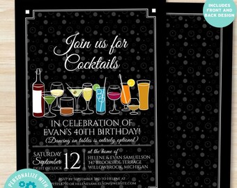 Retro Cocktails Party Invitation | 2-sided, 5x7 | Editable Digital Printable Template | Edit Online & Print Yourself
