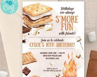 S'mores Birthday Party Invitation | 2-sided, 5x7 | Editable Digital Printable Template | Edit Online & Print Yourself