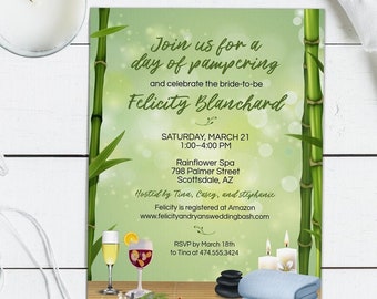 Green Bamboo Spa Invitation: Bridal Shower, Bachelorette, Birthday (Editable Template)