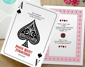 Ace of Spades Playing Card, Poker, Casino Night Invitation | 5x7, 2-sided | Editable Digital Printable Template | Edit Online & Print