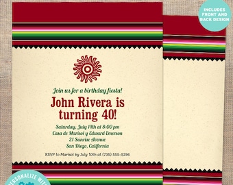 Mexican Serape Party Cinco de Mayo Fiesta Invitation | 2-sided, 5x7 | Editable Printable Template | Edit Online & Print Yourself