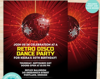 Disco Ball Birthday Invitation: Retro Dance Party (Digital Template)