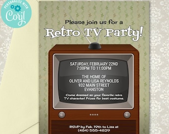Retro TV Party Invitation | 5x7, 2-sided | Editable Digital Printable Template | Edit Online & Print