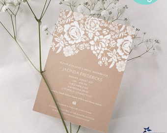 Floral Damask Bridal Shower Invitation: Editable Template (5x7, Digital)