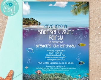 Tropical Ocean Under the Sea Beach Party Invitation, Birthday Party | 2-sided, 5x7 | Digital Printable Template | Edit Online & Print