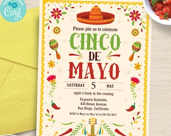 Framed Cinco de Mayo Mexican Party Fiesta Invitation | 2-sided, 5x7 | Editable Printable Template | Edit Online & Print Yourself