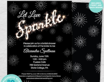 Let Love Sparkle Bridal Wedding Shower Invitation | 2-sided, 5x7 | Editable Digital Printable Template | Edit Online & Print Yourself