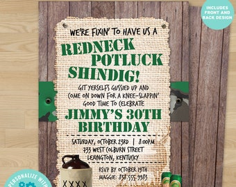 Rustic Redneck Hillbilly Party Invitation, Birthday Party | 2-sided, 5x7 | Editable Digital Printable Template | Edit Online & Print