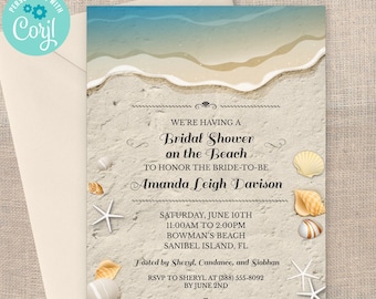 Beach Bridal Shower Invitation: Shells and Sand (Editable Digital Template)