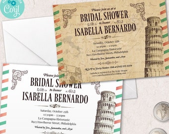 Vintage Italian Bridal Shower Invitation: Editable Leaning Tower of Pisa Template