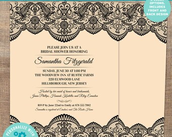 Sheer Lace Bridal Wedding Shower Invitation | 3 background options | 2-sided, 5x7 | Editable Digital Template | Edit Online & Print