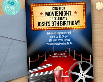 Movie Night, Red Carpet Film Premiere Birthday Party Invitation | 5x7, 2-sided | Editable Digital Printable Template | Edit Online & Print