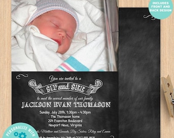 Chalkboard Sip and See Invitation: Photo Baby Shower (Digital Printable Template)