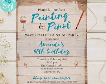 Wood Pallet Sign Painting Party Invitation: Editable Template
