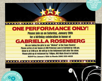 Theatre Marquee Birthday Show Party Invitation | 2-sided, 7x5 | Editable Digital Printable Template | Edit Online & Print Yourself