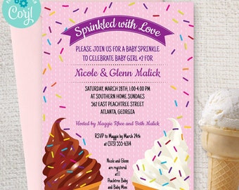 Ice Cream Cones Baby Sprinkle Shower Invitation | 2-sided, 5x7 | Editable Digital Printable Template | Edit Online & Print Yourself