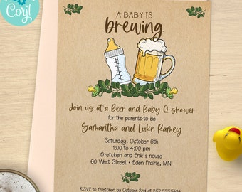 A Baby is Brewing Baby Shower Beer and Baby Q Invitation | 2-sided, 5x7 | Editable Digital Printable Template | Edit Online & Print Yourself