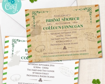 Vintage Irish Bridal Shower Invitation: Editable Template (Digital Printable)