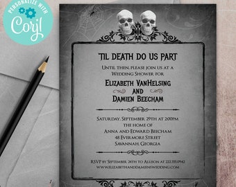 Skull Wedding Shower Invitation: Gothic Bridal Template (Digital)