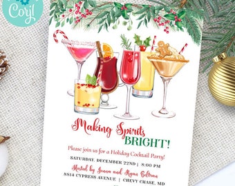 Christmas Cocktails Holiday Party Invitation | 2-sided, 5x7 | Digital Editable Printable Template | Edit Online & Print Yourself