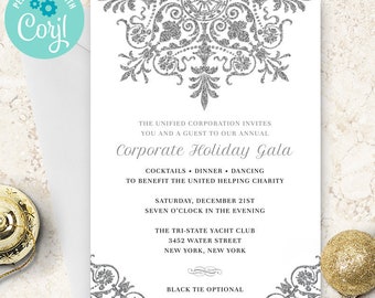 Glitter Look Corporate Holiday Party Invitation: Editable Template (5x7)