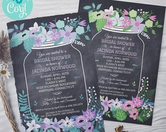 Chalkboard Mason Jar Bridal Shower Invitation: Floral Design (Editable Template)