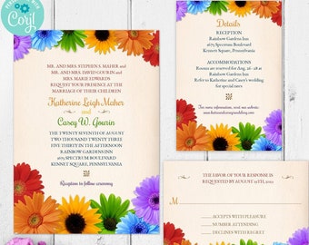 Rainbow Flowers Wedding Stationery Templates | Choose from Invite, RSVP, Insert Card | Editable Digital Template | Edit Online & Print