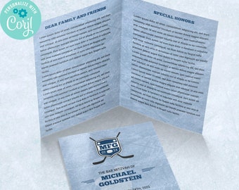 Ice Hockey Bar Mitzvah Program: Editable Bifold Template (5.5x8.5)