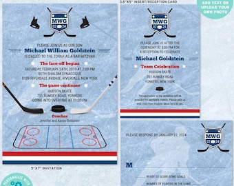 Ice Hockey Bar Bat B'nai Mitzvah Suite | Choose from Invite, RSVP, and Insert Card | Editable Template | Edit Online & Print Yourself