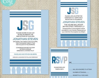 Blue Monogram Tallit Bar Bat Mitzvah Suite | Choose from Invite, RSVP, and Insert Card | Editable Template | Edit Online & Print Yourself