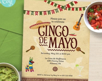 Cinco de Mayo Mexican Party Fiesta Invitation | 2-sided, 5x7 | Editable Printable Template | Edit Online & Print Yourself