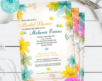 Soft Tropical Orchids Floral Bridal Wedding Shower Invitation | 3 color options | 2-sided, 5x7 | Editable Template | Edit Online & Print